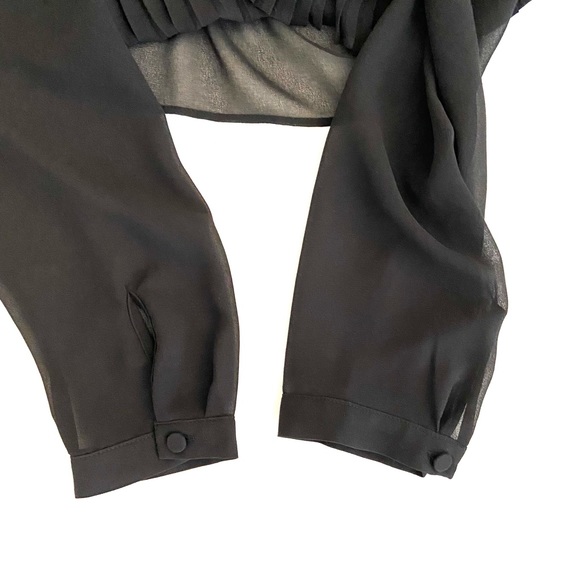 WHOWHATWEAR Sheer Accordion Pleat Tie Neck Blouse - Picture 10 of 16